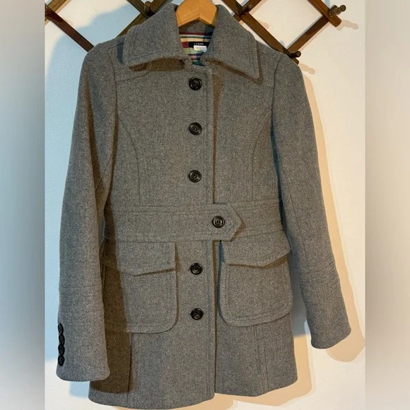 J Crew Women Gray Wool Blend Peacoat Belted Pockets Size 4 EUC - Picture 1 of 11